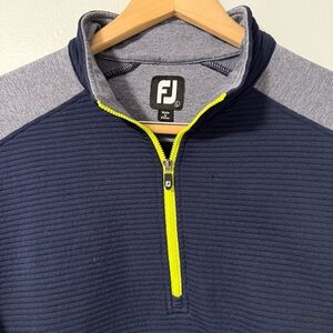 Footjoy Men’s Quarter‎ Zip Shadow Stripe Pullover Navy & Gray Shirt Golf Top L